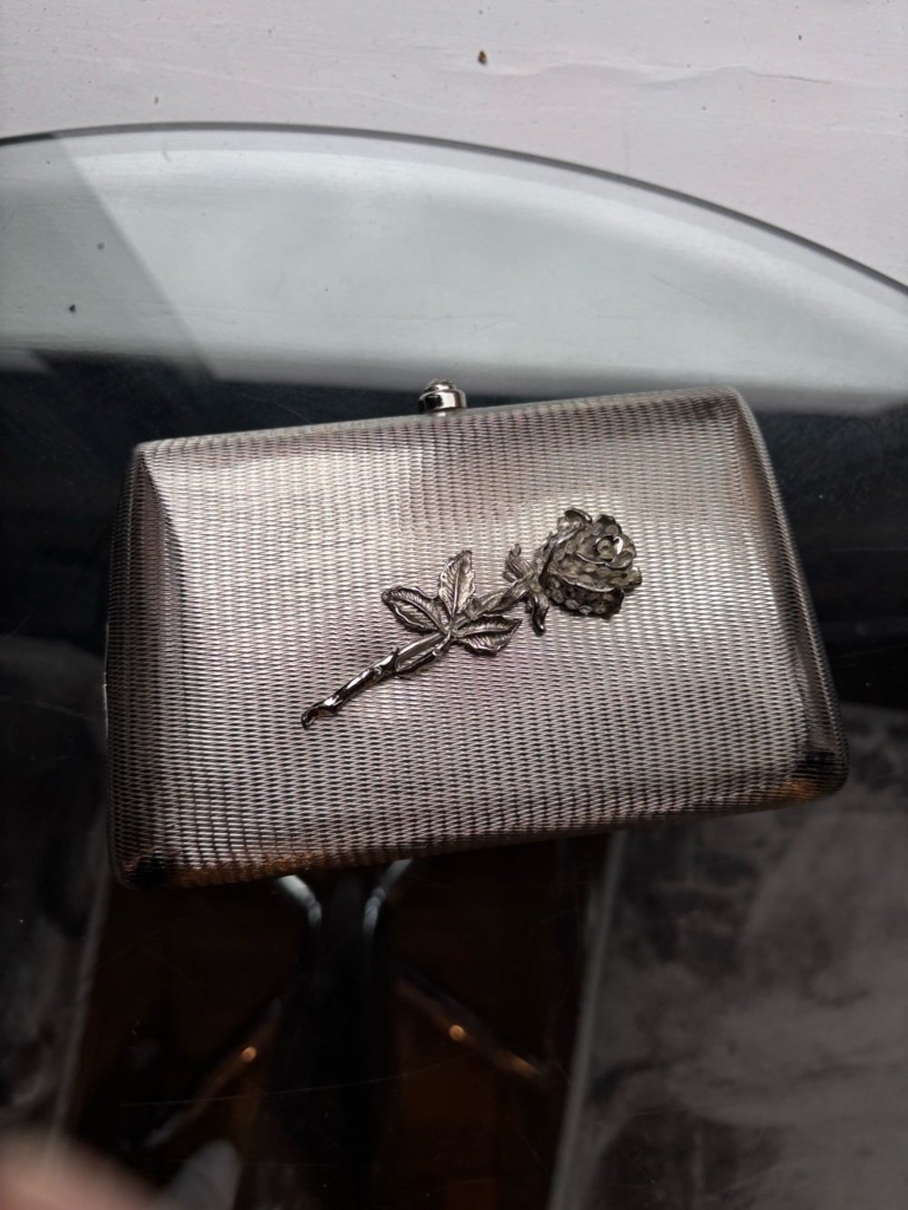 Elegant Silver Rose Clutch - Women's Evening Bag